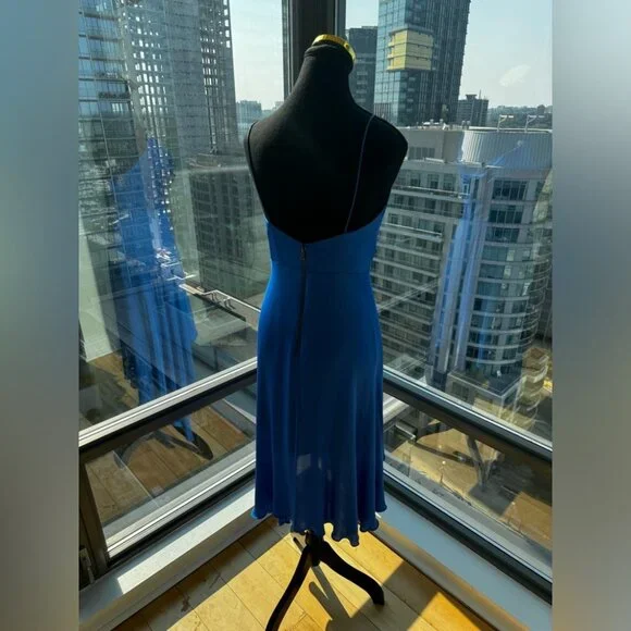 🆕 ALICE + OLIVIA 🧿 NWT Alita Spaghetti Strap Drape Asymmetrical Dress Blue Sz4 - Picture 7 of 16